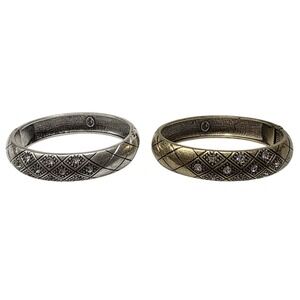 Quilted Hinged Bangle Bracelet Set of 2 Women OS Silver Gold Rhinestone